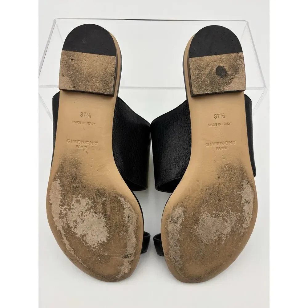 Authentic Givenchy Toe Ring Flat Sandal Black Leather Gold Logo Size 37.5 / 7 - Picture 9 of 12